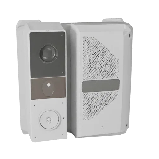 Security Video Doorbell Low Poly 3D model, game viewport three-quarter view, showing white plastic, form detail.