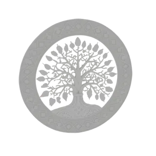 Renderização de modelo 3D de uma Árvore da Vida ornamentada dentro de uma moldura decorativa circular, mostrando galhos intri