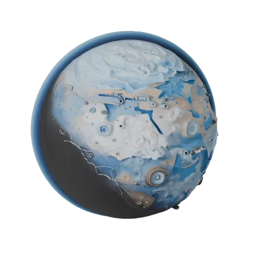 Ice Planet Stylized 3D model, stylized isometric render, showing rock, spherical body scale.