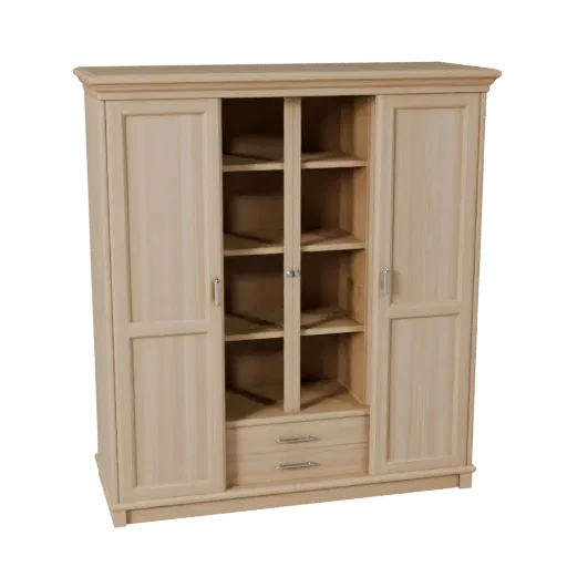 Industrial Wardrobe Product Viz 3D model, bedroom, three-quarter studio product render, painted wood detail.