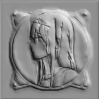 Modello 3D di bassorilievo con profilo di ragazza anime in stile cyberpunk, realizzato in colore grigio, con linee nitide e d