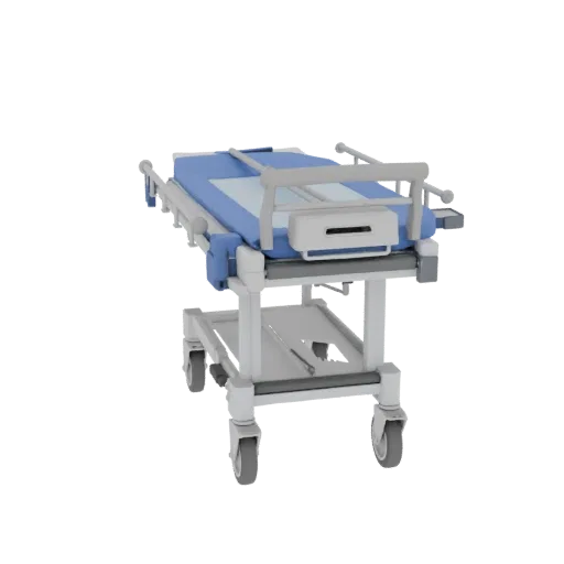 Ward Medical Cart 3D model, side profile view, technical viewport render, showing painted metal, clinical silhouette.