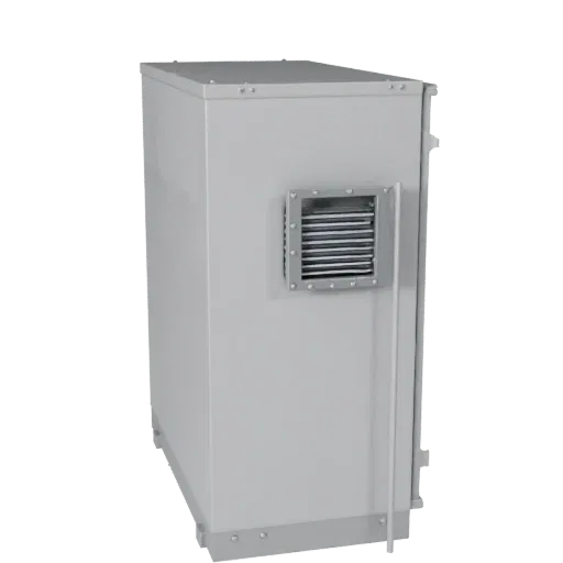 Automated Control Cabinet Product Viz 3D model, three-quarter studio product render, showing painted steel, form detail.