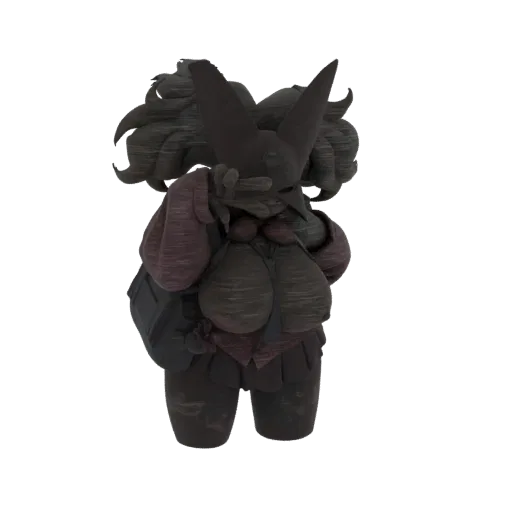 3D-Modell von Meowscarada mit dunkler, holzähnlicher Textur, in einer verspielten Pose mit den Händen nahe am Gesicht.