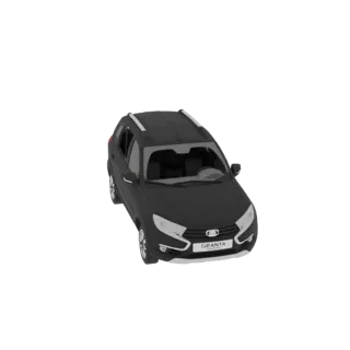 Un rendu 3D d'un SUV Lada Granta Cross noir, vu sous un angle avant-droit légèrement élevé sur fond blanc.