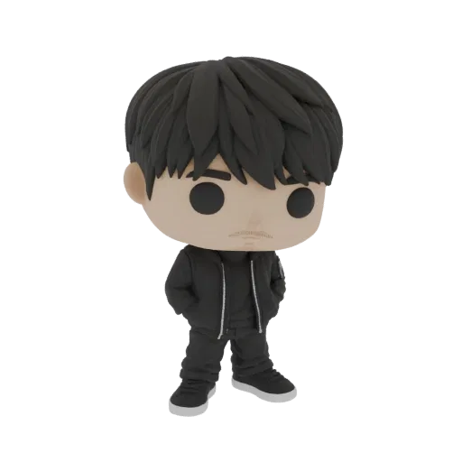 3D model of a stylized male figure wearing a black hoodie and pants, with hands in pockets.