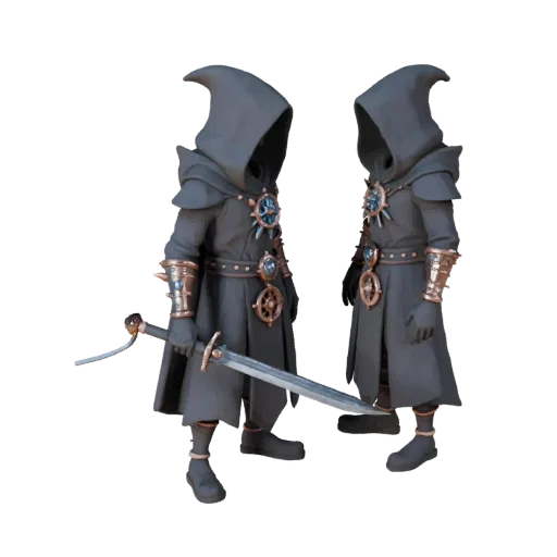 Personaje 3D Cultista Enemigo de Dark Fantasy Assault, vista del viewport del motor, activo estilizado con pose de pie y pbr