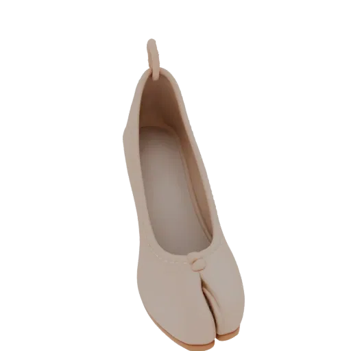 3D model of a beige Maison Margiela Tabi ballet flat pendant, showing the split toe and hanging loop.
