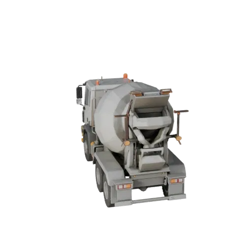Roadwork Concrete Mixer Low Poly 3D model, game viewport three-quarter view, showing concrete, site-ready silhouettes.