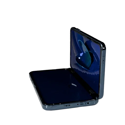 Foldable Retro Mobile Phone High Poly 3D model, close-up studio render, showing glass screens, thin device proportions.