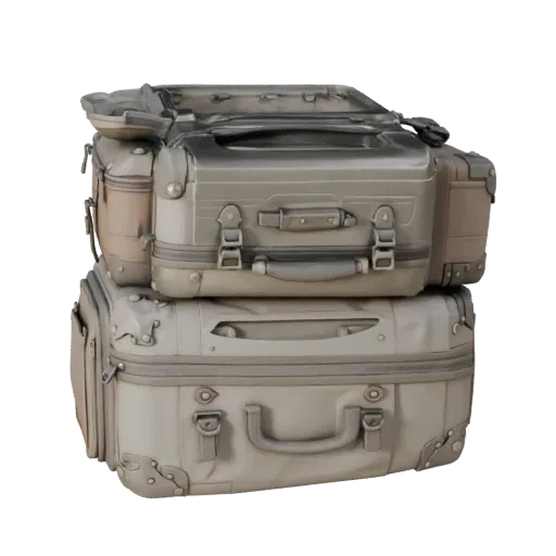 Utility Travel Suitcase 3D model, three-quarter front view, Unity viewport, showing plastic, usable openings.