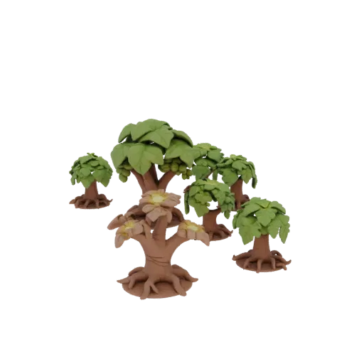 Fantasy Glowing Plant Set Printable 3D model, isometric tabletop STL render, showing leaf clusters, terrain detail.