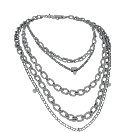 Layered Chain Necklace collectible detail 3D model, studio profile shot, highlighting necklace form and finish detail.