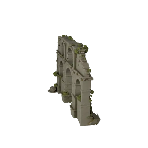 Overgrown Aqueduct Ruin Stylized 3D model, stylized isometric environment render, showing aged stone, built remnants.