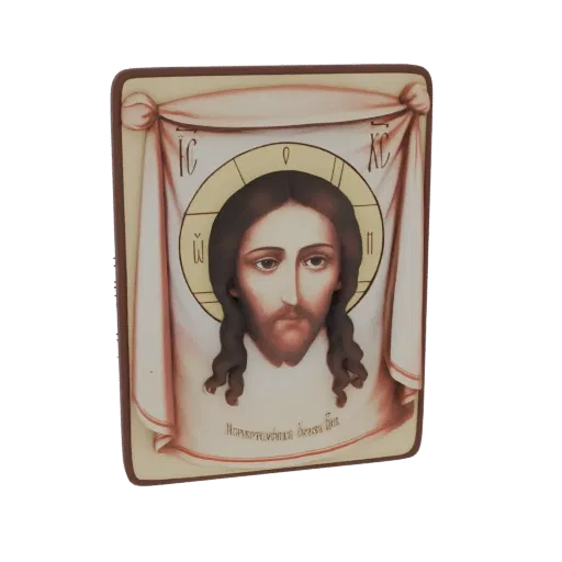 3D model of an Eastern Orthodox icon of Jesus Christ, showing his face with a halo and draped fabric.