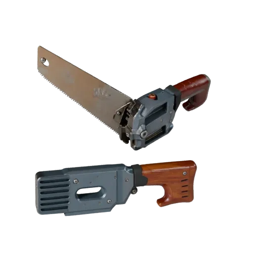 Clean Saw High Poly 3D model, close-up studio render, showing painted metal, functional silhouettes.