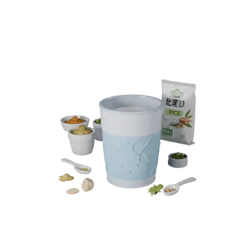 Fresh Herb Rice Sack Product Viz 3D model, three-quarter studio product render, showing powders, form detail.