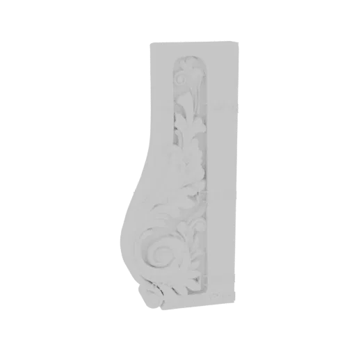 Modèle 3D d'une console décorative avec des sculptures complexes de feuilles d'acanthe, présenté dans une teinte grise neutre