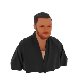 3D model preview of a man's bust wearing a black kimono-style robe, with short dark hair and a beard.