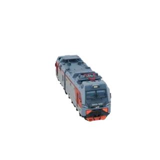 3D-Modell einer russischen Elektrolokomotive 2ES10 "Granit", aus einer leicht erhöhten Vorder-Rechts-Perspektive gezeigt.