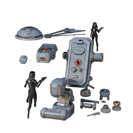 Sci Fi Control Lever High Poly 3D model, close-up studio render, showing metal hinges, clear interaction affordances.