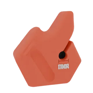 3D model of an orange ear protection device with a 7MM measurement marking, shown against a black background.