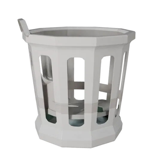 Modern Laundry Basket Low Poly 3D model, game viewport three-quarter view, showing ceramic, form detail.