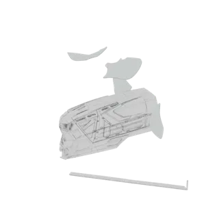3D model of a futuristic sci-fi transport pod with angular design and visible interior details, rendered against a black back