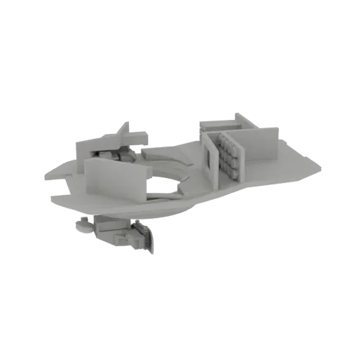 3D model of a futuristic modular space station component, showing internal compartments and a sleek, advanced design.