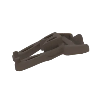 Modelo 3D de pinças de plástico marrom com mandíbulas interligadas, visto de um ângulo lateral ligeiramente elevado contra um