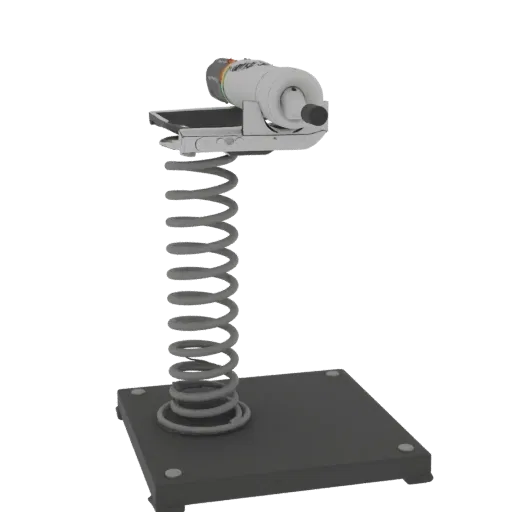3D model of a spring-loaded marker holder mounted on a square base, with a marker on top, on a black background