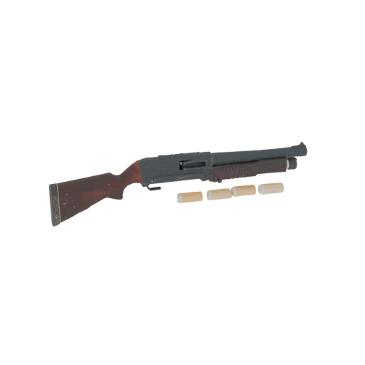 Pump-Action Shotgun with Wooden Stock and Shells