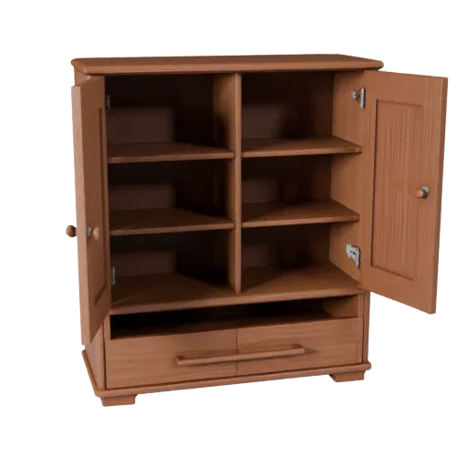 Floating Cabinet High Poly 3D model, dining room, close-up studio render, painted wood detail.