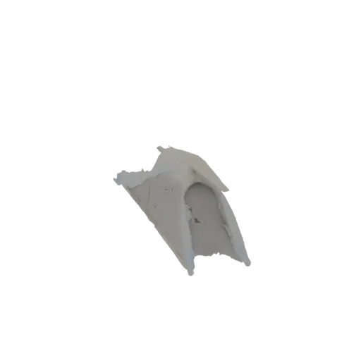 3D render of an abstract geometric sculpture with flowing lines and sharp angles, presented on a white background.