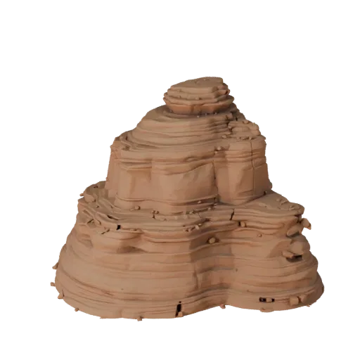 Desert Mesa Cliff Stylized 3D model, stylized isometric environment render, showing stratified stone, dune ridges.
