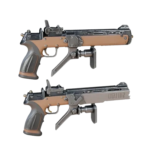 Clean Saw 3D model, three-quarter front view, Unity viewport, showing painted metal, functional silhouettes.