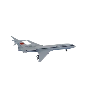 3D model of an Aeroflot Tupolev Tu-154M passenger jet in flight, viewed from the side.