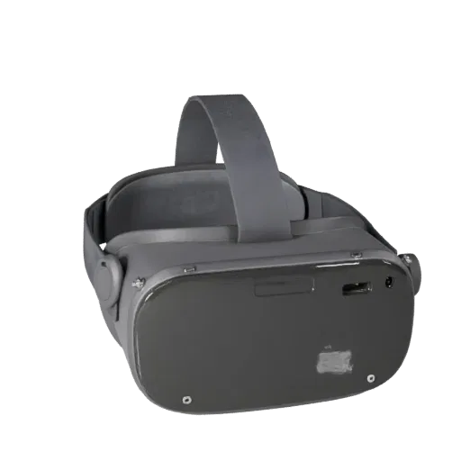 VR-Headset modulares Kit 3D-Modell, Drei-Viertel-Studio-Rendering, das Panel-Rhythmus und Materialunterbrechungen zeigt.