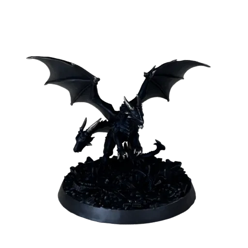 Vista previa de modelo 3D coleccionable de Miniatura de Dragón mostrando silueta, primer plano de estudio, pose y detalle de