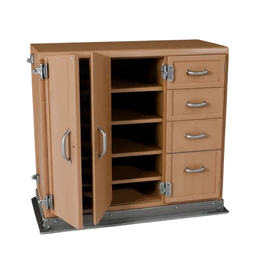 Industrial Cabinet Modular 3D model, dining room, isometric modular kit view, painted wood detail.