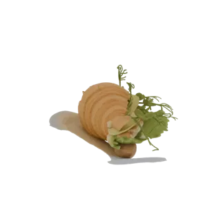 Modèle 3D de sandwich gourmet au croissant avec garniture et garniture vertes fraîches, présenté sur fond neutre.