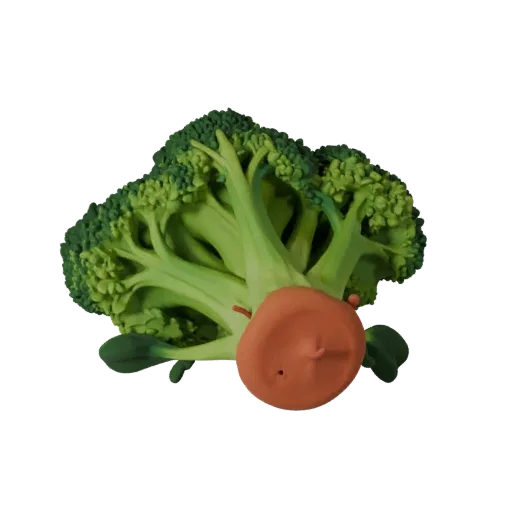 Garden Broccoli Head 3D model, three-quarter front view, AR viewer studio render, showing leaf veins, form detail.