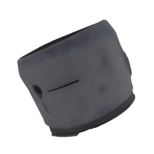 3D render of a dark grey, textured industrial pipe connector with a threaded base and a side slot, isolated on a black backgr