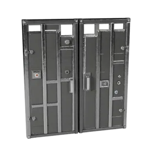 Modelo 3D Panel de Puerta Moderna Cerrada, vista frontal tres cuartos, viewport de Unreal Engine, mostrando bisagras metálica