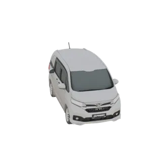 Un rendu 3D d'un monospace Honda blanc, vu sous un angle légèrement élevé avant gauche sur un fond uni.