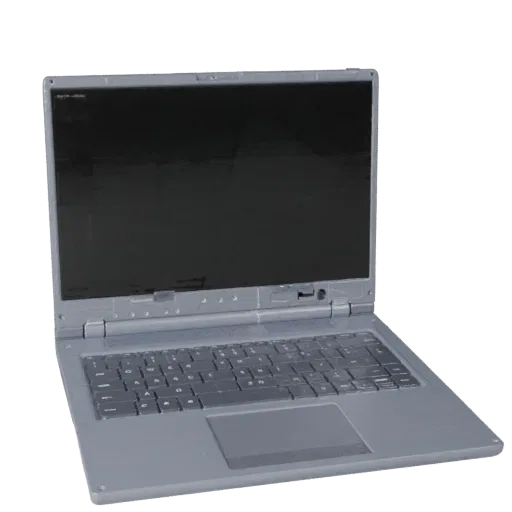 Gaming Laptop Modular 3D model, isometric modular kit view, showing brushed metal, open lid angle.