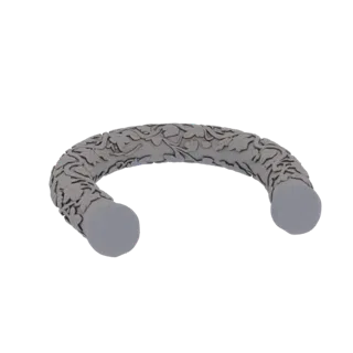Modèle 3D de bracelet manchette sculpté de motifs floraux complexes, présenté sur fond blanc.