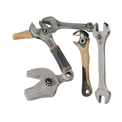 Clean Wrench High Poly 3D model, close-up studio render, showing painted metal, functional silhouettes.