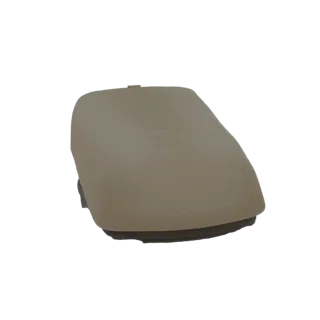 A 3D model of a minimalist beige cap, viewed from a slightly elevated angle, showcasing its smooth texture and classic shape.
