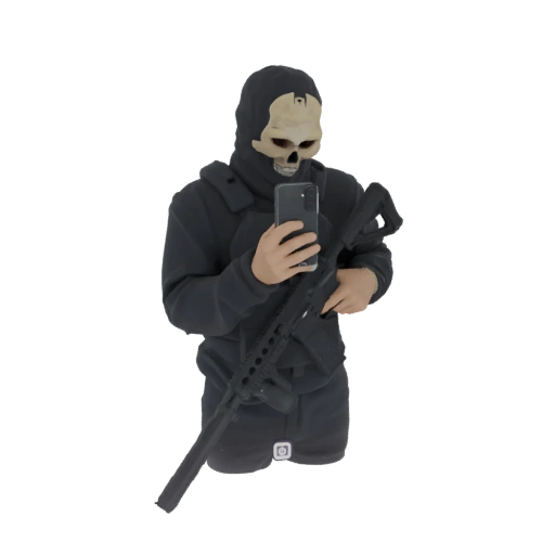 Skull Mask Soldier with Rifle and Phone Bust